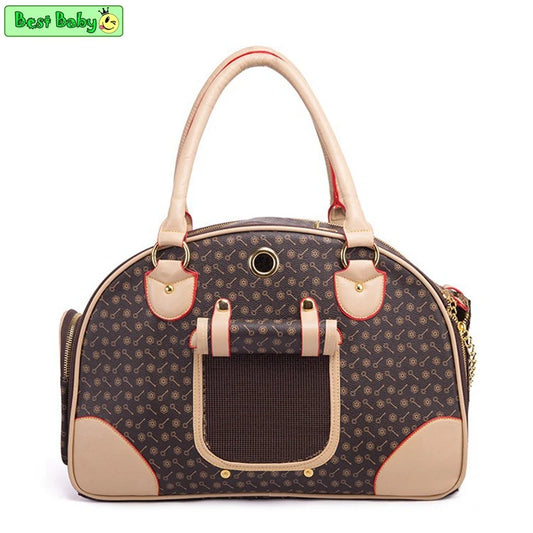 Leather Small Pet Carrier with Trendy Geometric Pattern