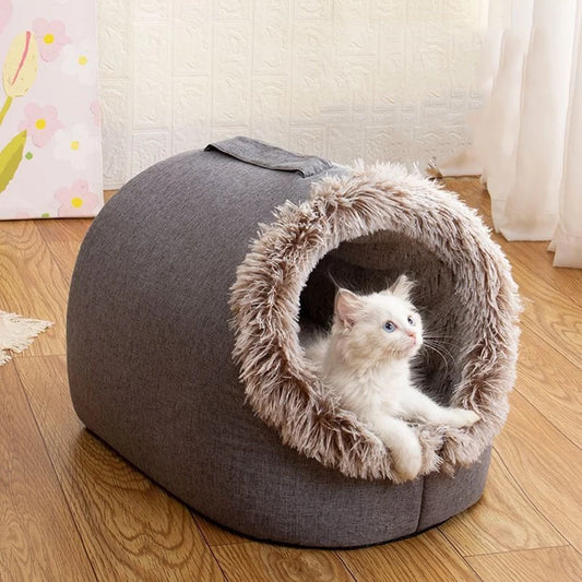 Deep Cat Cave With Plush Bed