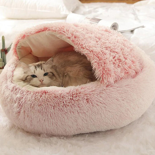Calming Donut Bed with Hood for Small Dogs and Cats