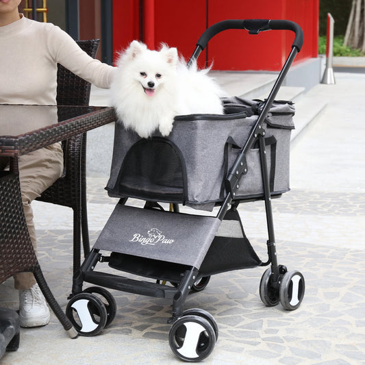 Convertible Top Pet Stroller with Detachable Basket
