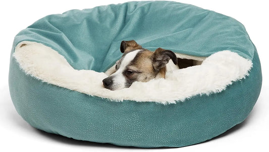 Calming Donut Bed with Attached Blanket for Dogs and Cats