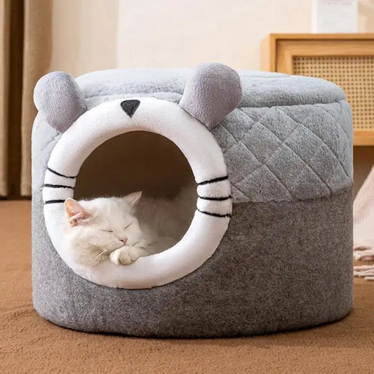 Cute Pouf-Shaped Cat Bed