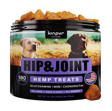 Natural Glucosamine and Hemp Oil Hip and Joint Supplements with Chondroitin MSM for Dogs- Duck Flavored for All Breeds 180 Chews