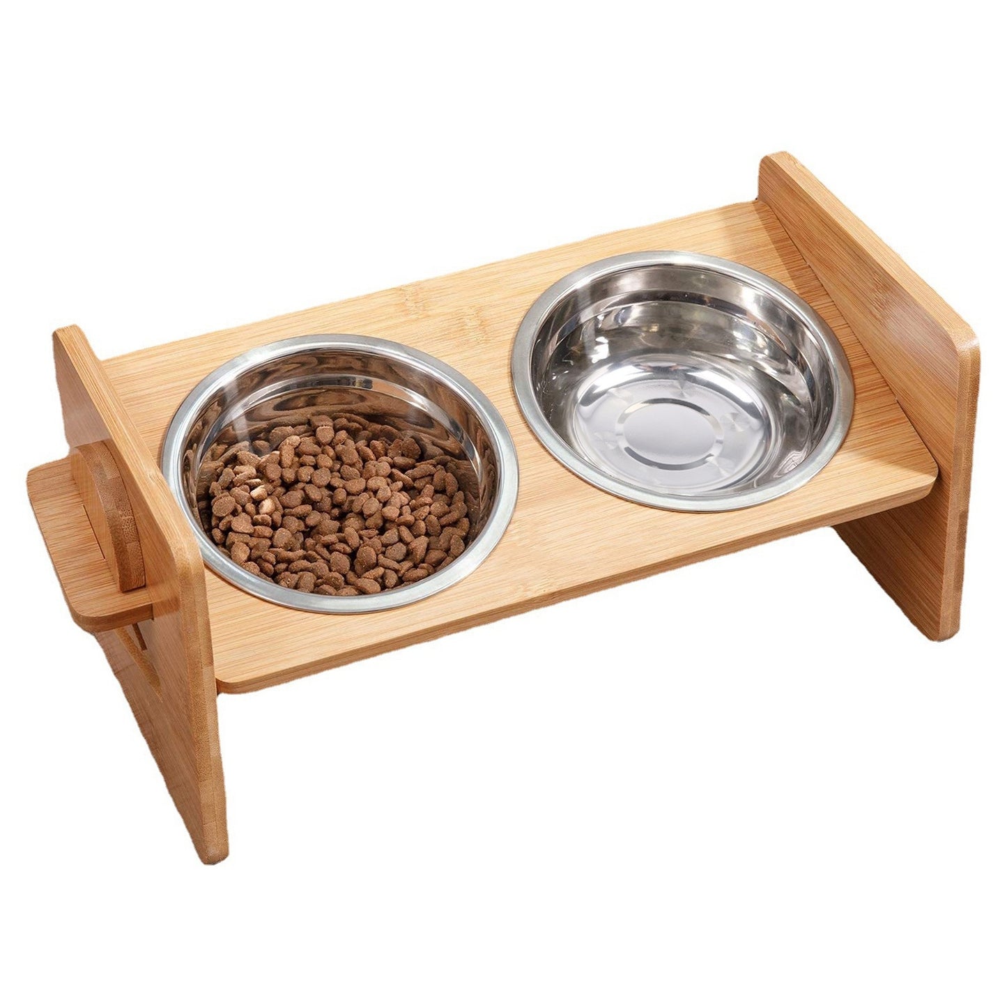 Elevated Bamboo Pet Feeder with Tilted Bowls