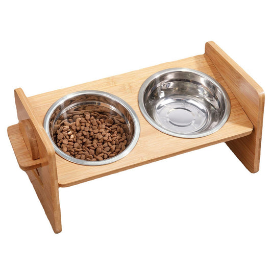 Elevated Bamboo Pet Feeder with Tilted Bowls