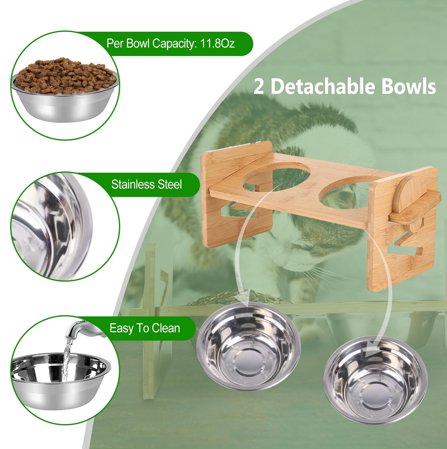 Elevated Bamboo Pet Feeder with Tilted Bowls