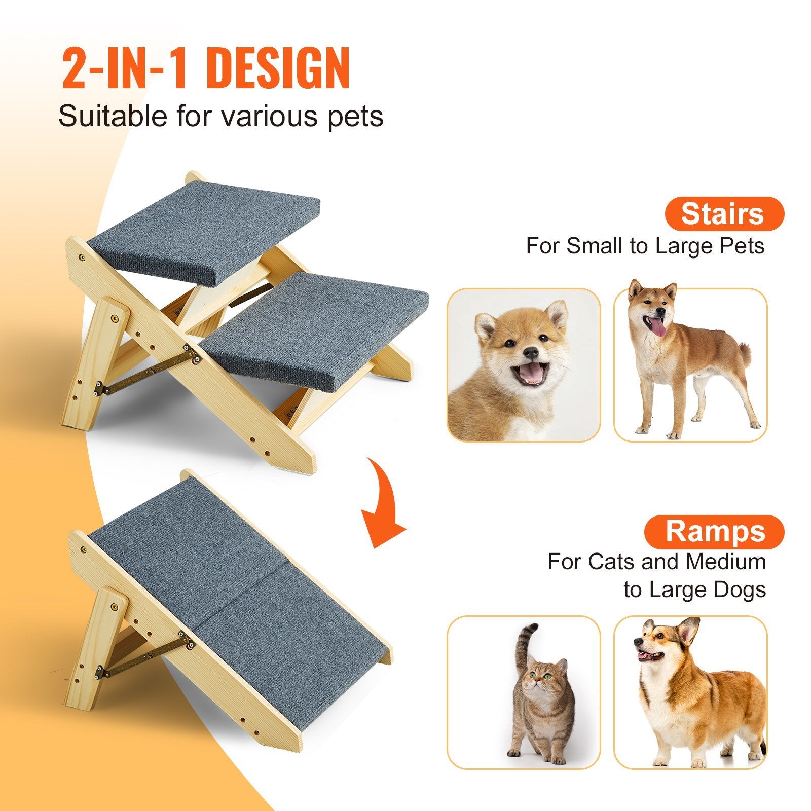 2-in-1 Pet Stairs and Ramp: 2-Step