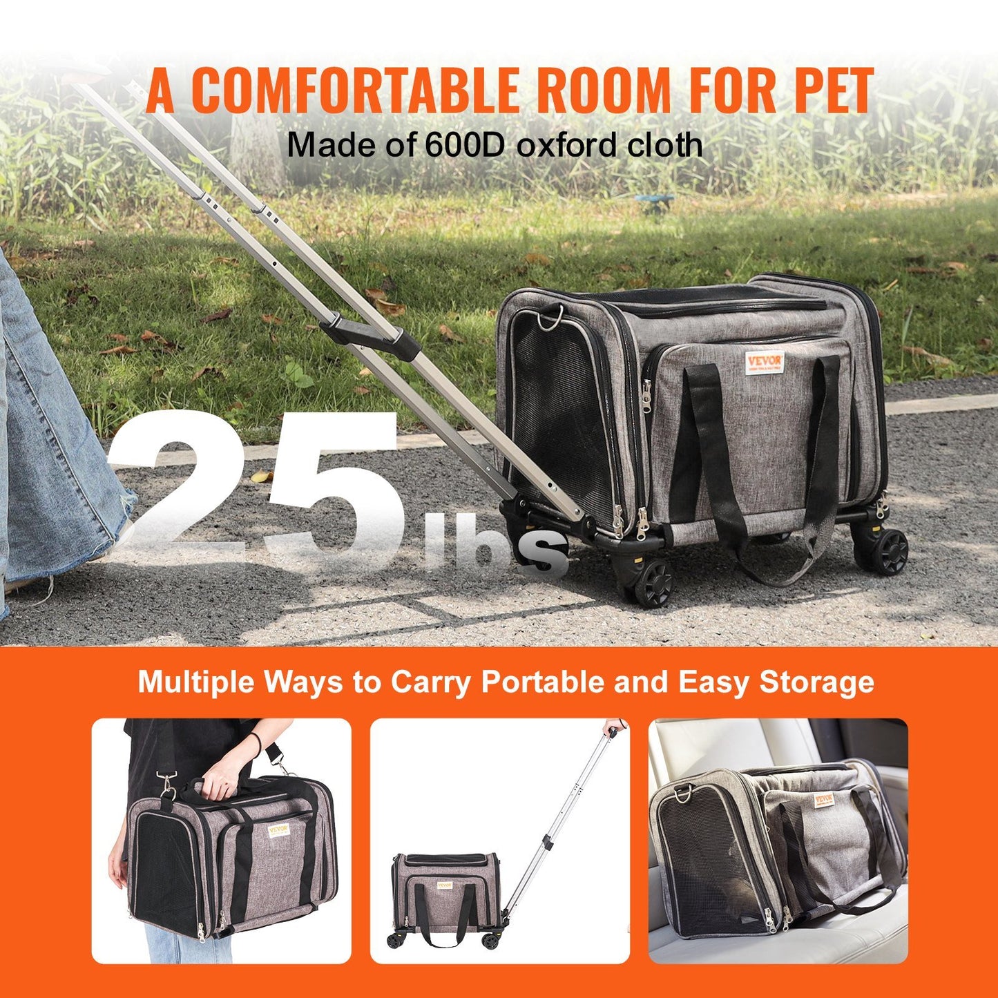 Extra-Long Expandable Pet Carrier - Pop-Out Style with Wheels