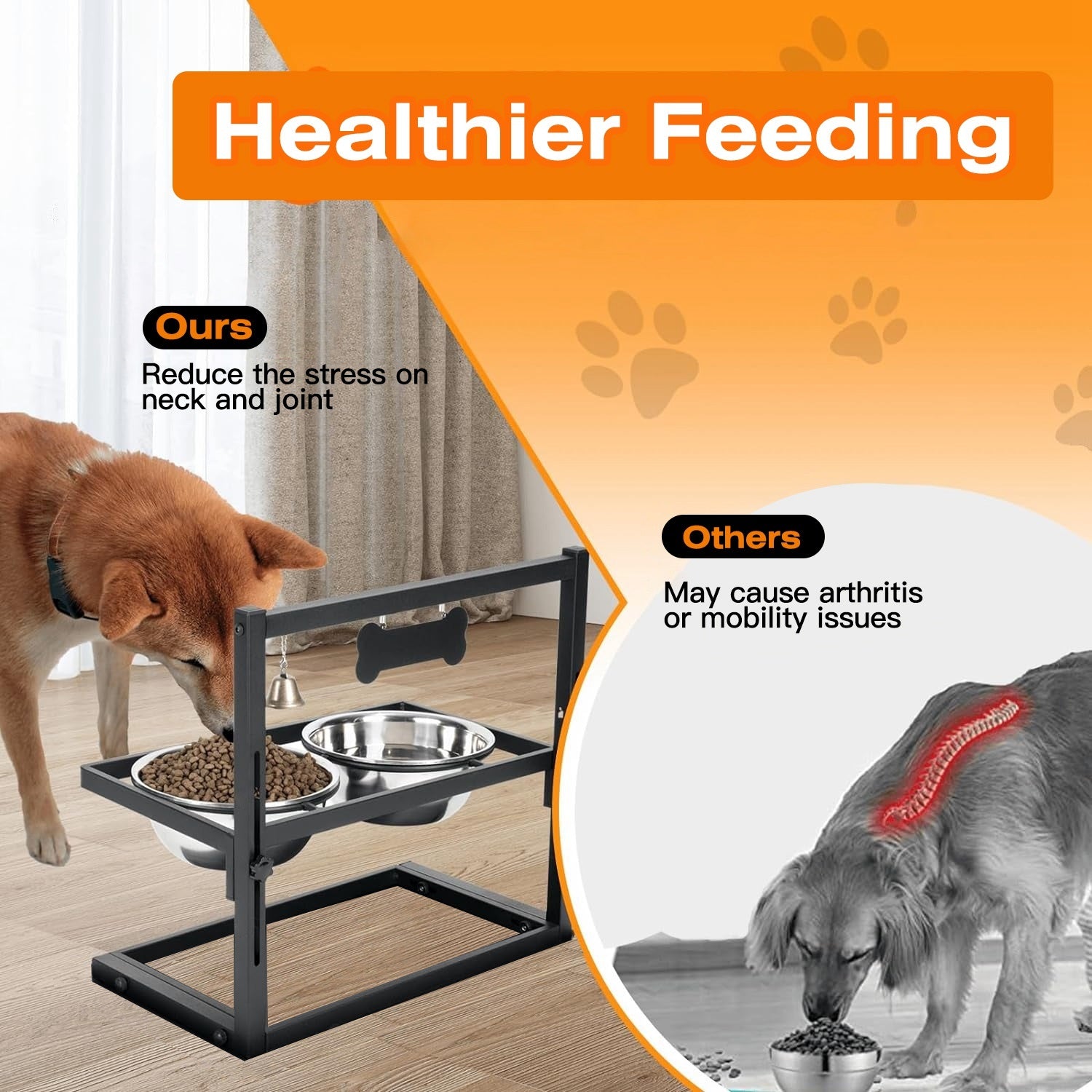 Adjustable Height Iron Stand with Elevated Dog Bowls