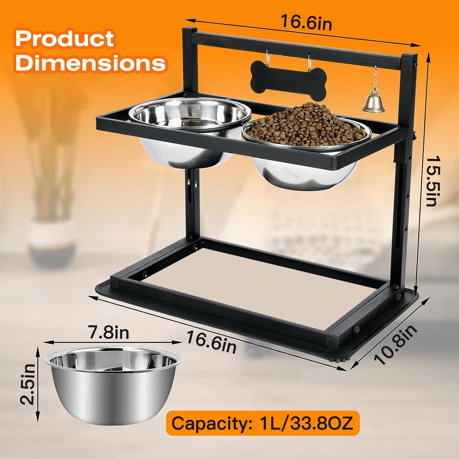 Adjustable Height Iron Stand with Elevated Dog Bowls