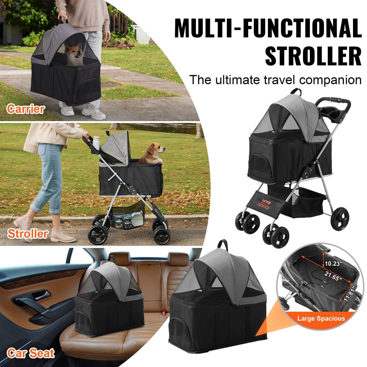 Lightweight Pet Travel Stroller - 4 Wheels