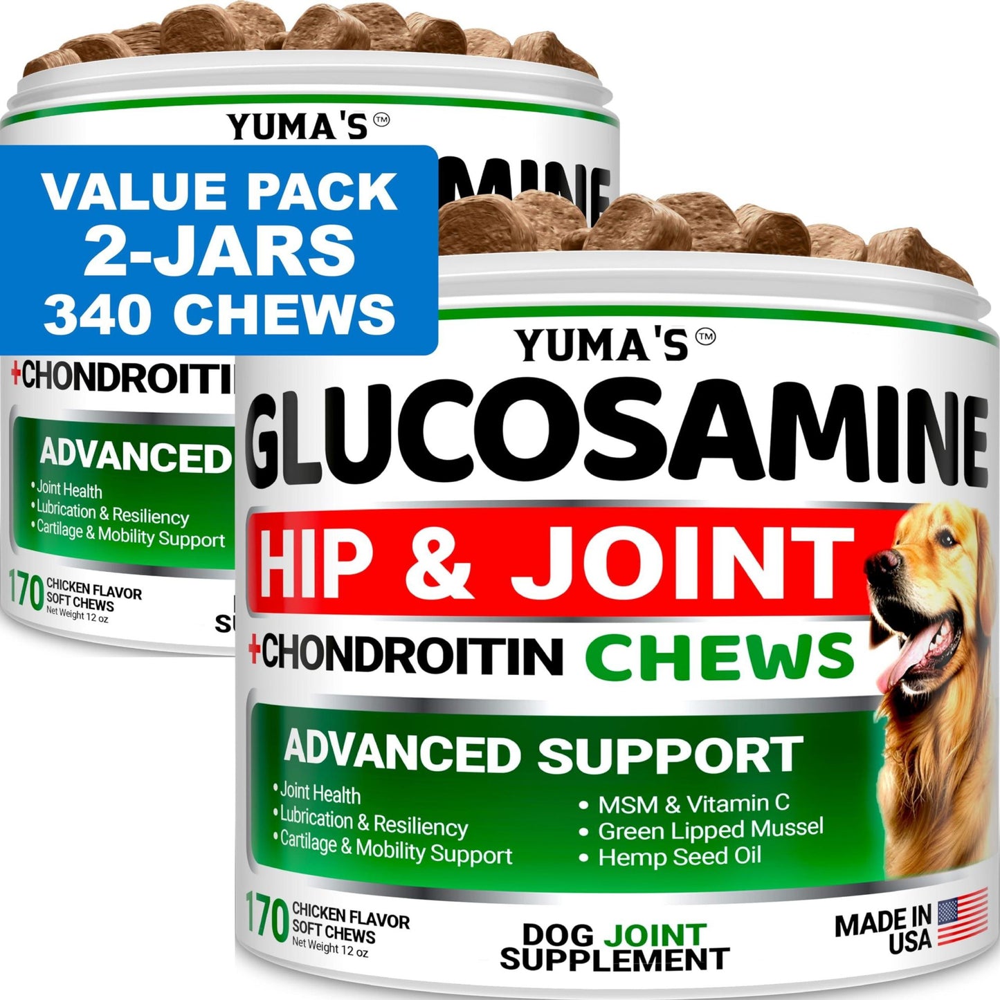 2 Pack - Glucosamine with Chondroitin Joint Pain Relief for Dogs