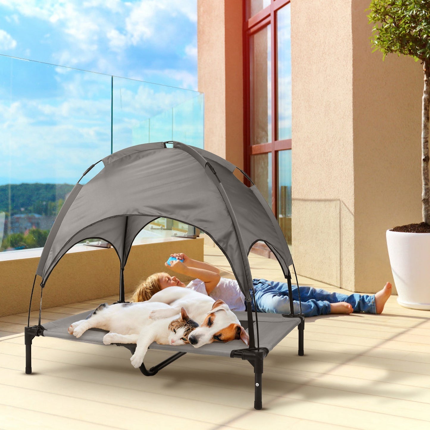 Outdoor Elevated Dog Bed with Canopy Shade