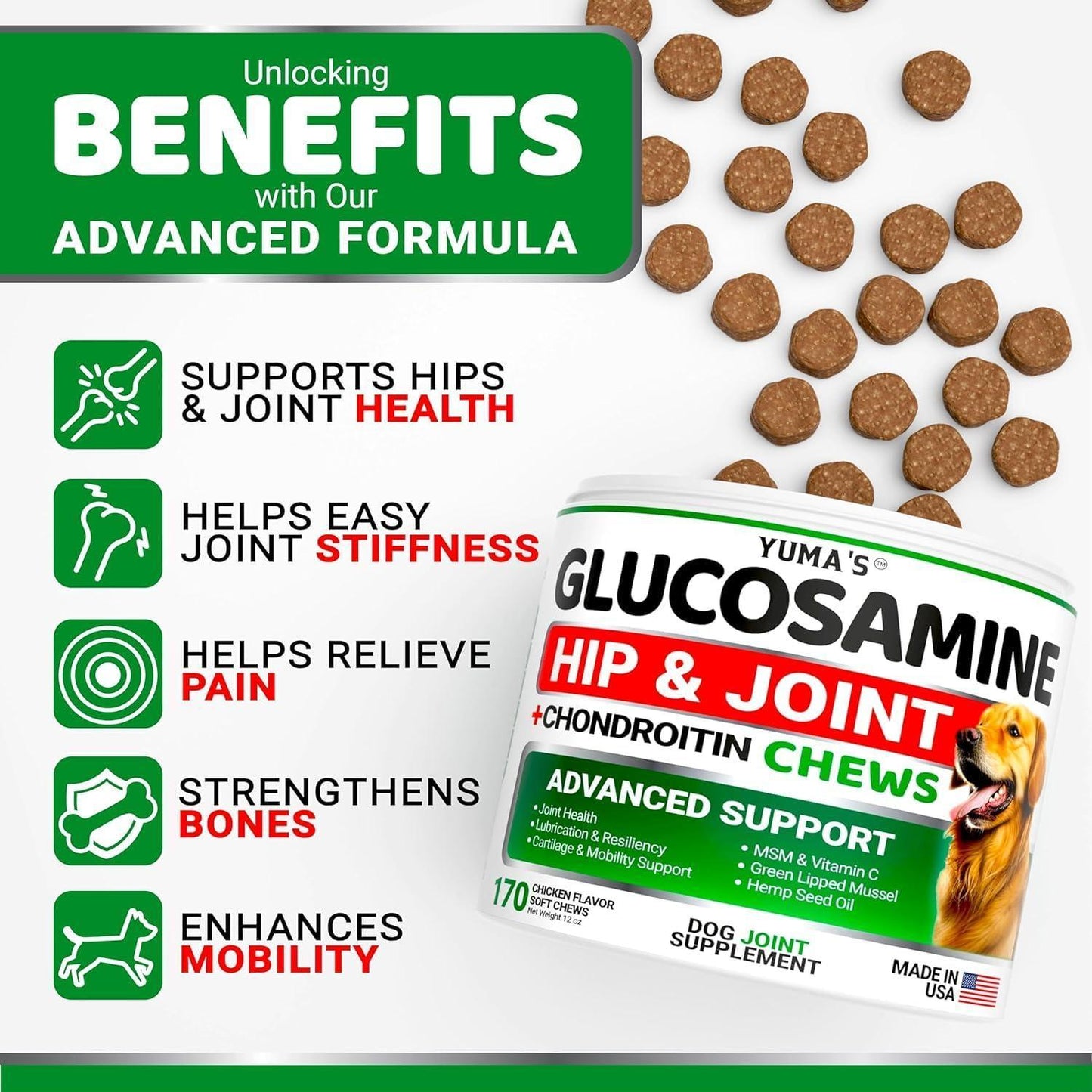 2 Pack - Glucosamine with Chondroitin Joint Pain Relief for Dogs