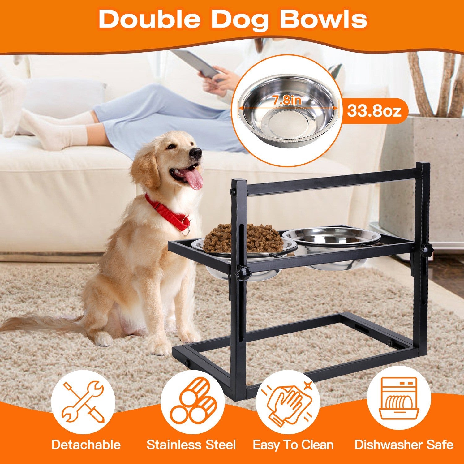 Adjustable Height Iron Stand with Elevated Dog Bowls