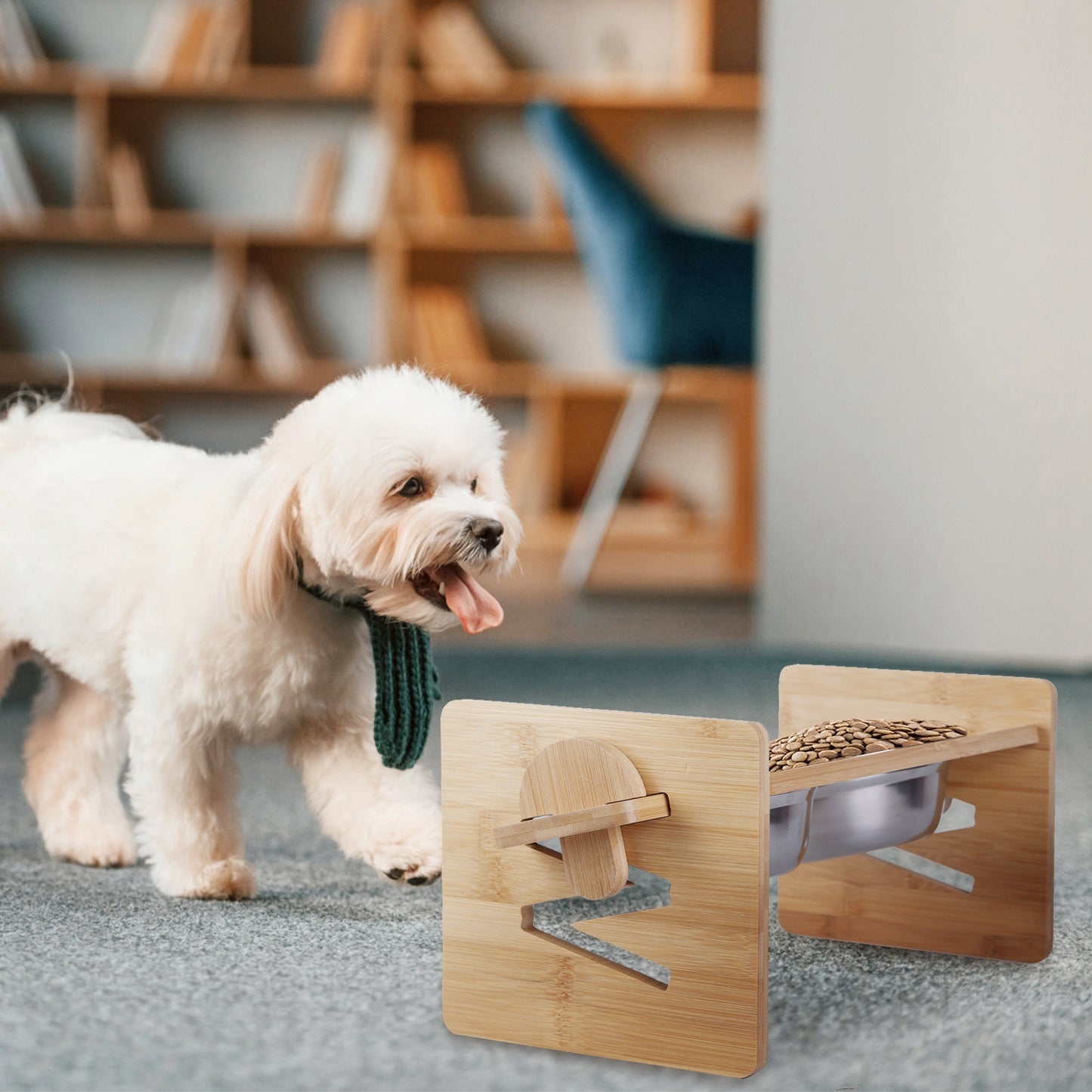 Elevated Bamboo Pet Feeder with Tilted Bowls