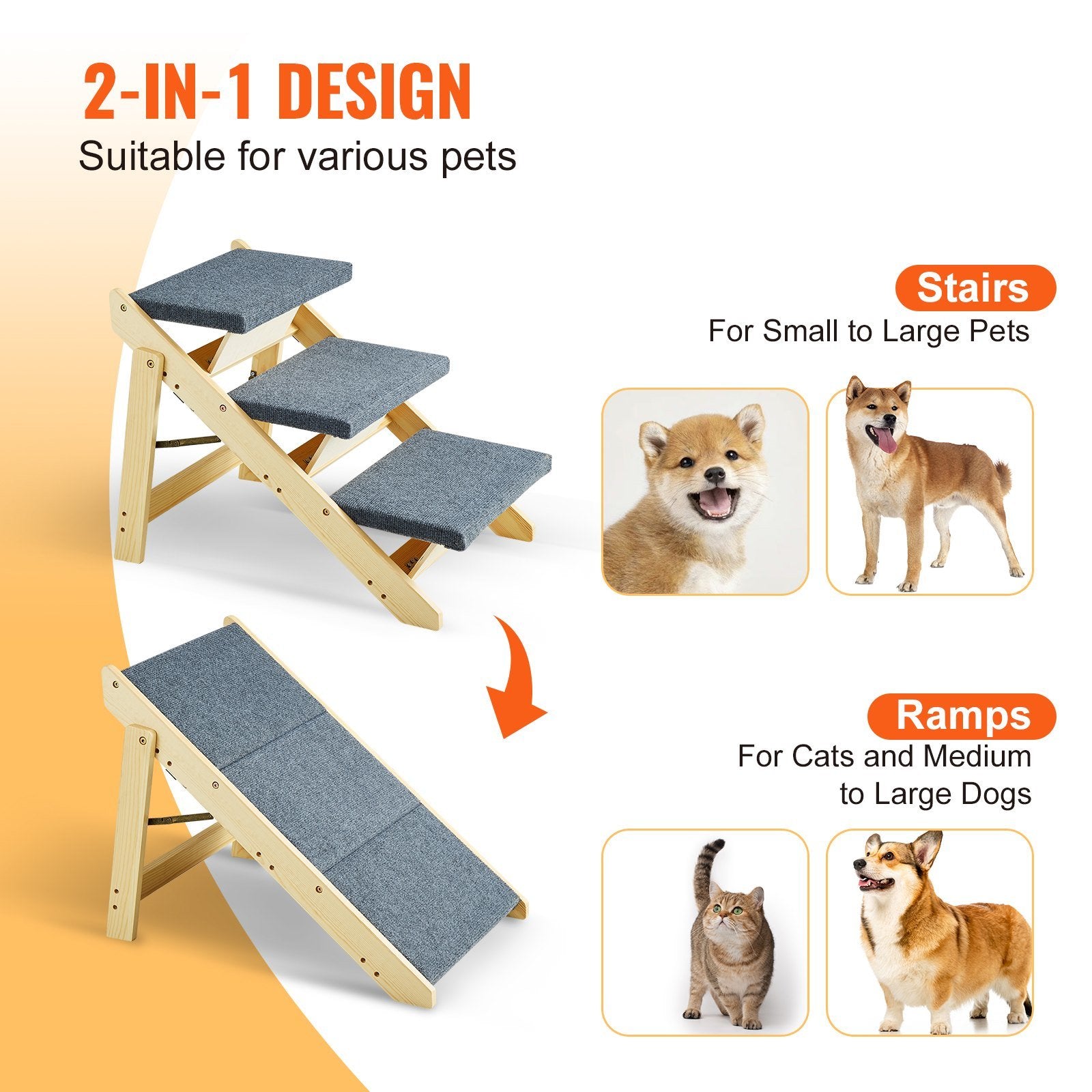 2-in-1 Pet Stairs and Ramp: 3-Step