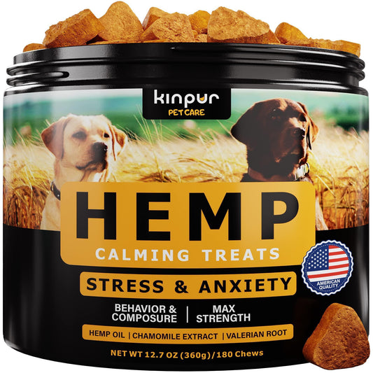 Natural Calming Chews for Dogs with Hemp Oil - Duck Flavored for All Breeds 180 Chews
