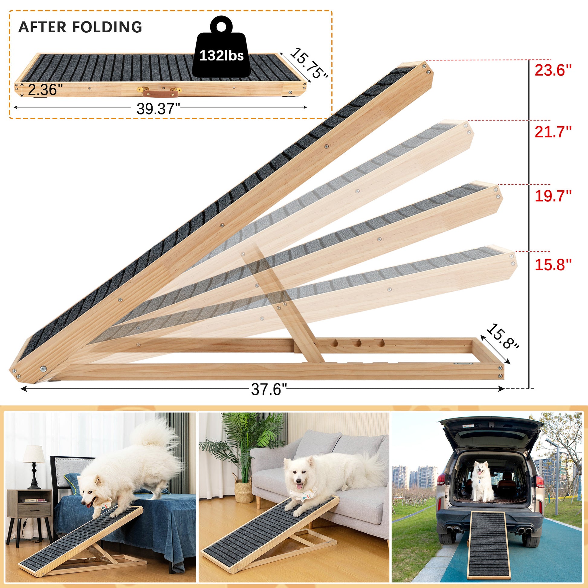 Solid Wood Adjustable Pet Dog Cat Ramp