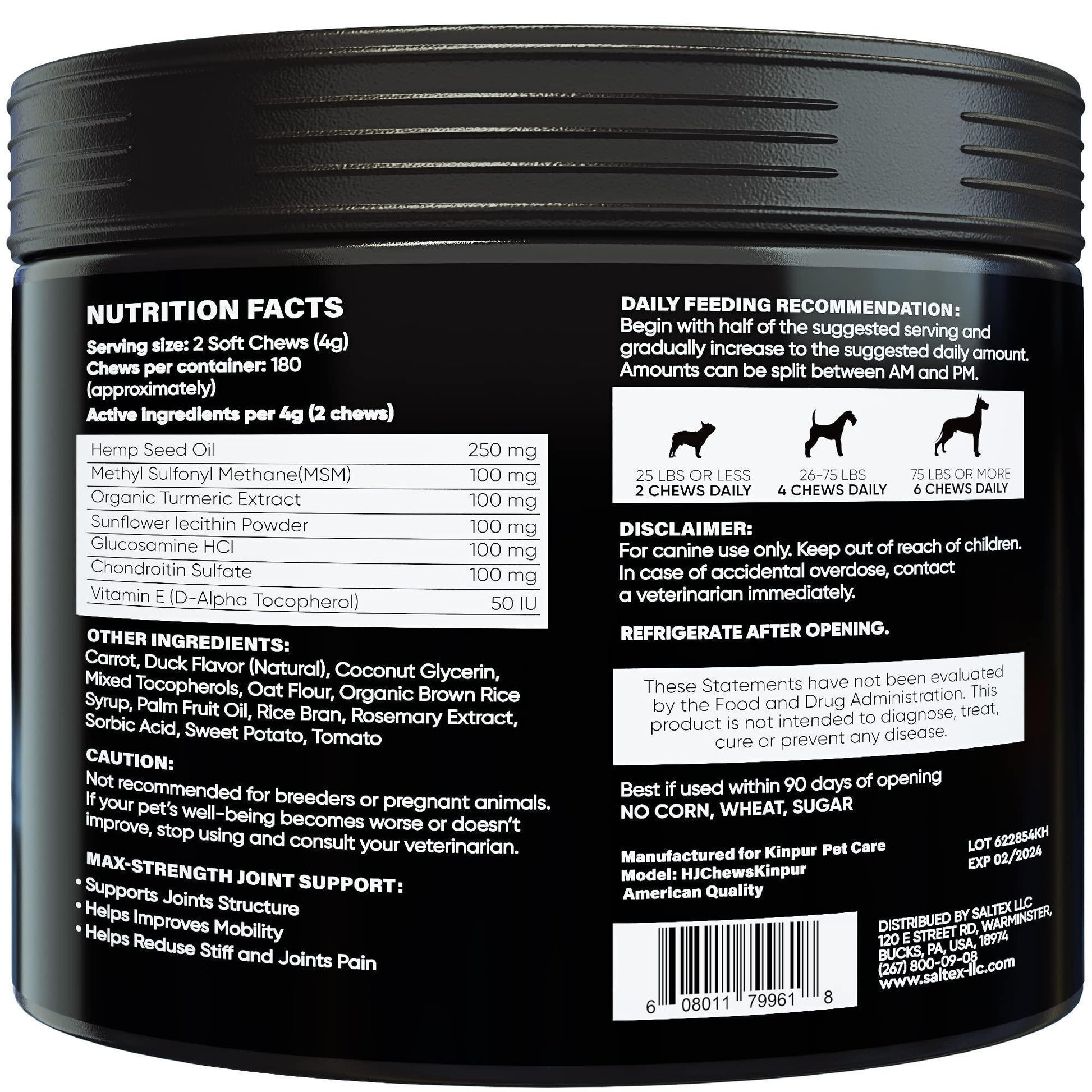 Natural Glucosamine and Hemp Oil Hip and Joint Supplements with Chondroitin MSM for Dogs