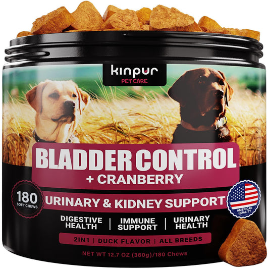 Natural Cranberry Supplement for Urinary Tract, Bladder, Kidney Health for Dogs - Duck Flavored for All Breeds 180 Chews